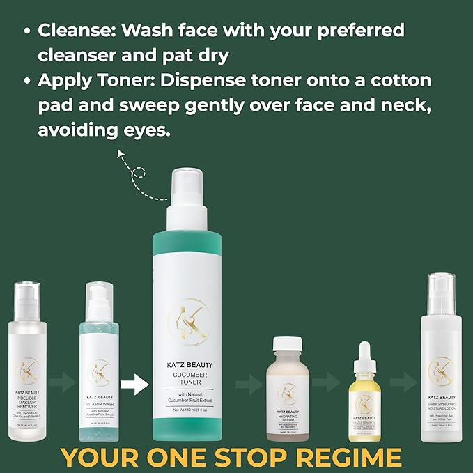 Katz Beauty Quick Morning Glow Trio: Vitamin Wash, Cucumber Toner & Super Hydrating Lotion for Busy Women’s Radiant Skin
