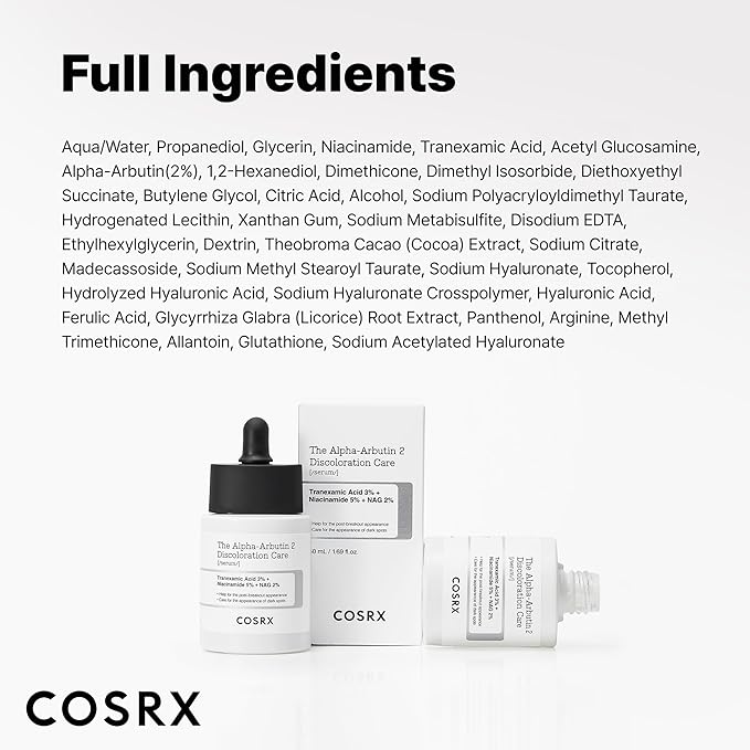 COSRX 2% Alpha Arbutin Discoloration Care Face Serum with Niacinamide, Glutathione & Tranexamic Acid, Dark Spot, Uneven Tone Care, Daily Korean Skin Care for Men and Women, 1.7 fl oz