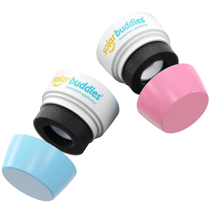 Solar Buddies Replacement Duo Heads with Spare Lids – Compatible with the refillable kids’ sunscreen applicator – Holds 100ml/3.4 fl oz (NOT a full unit). (Blue,Pink)