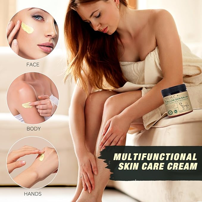 Beef Tallow for Skin with Castor Oil and Frankincense, 4.2 oz Grass-Fed Tallow Cream, Face & Body Moisturizer for Dry Skin