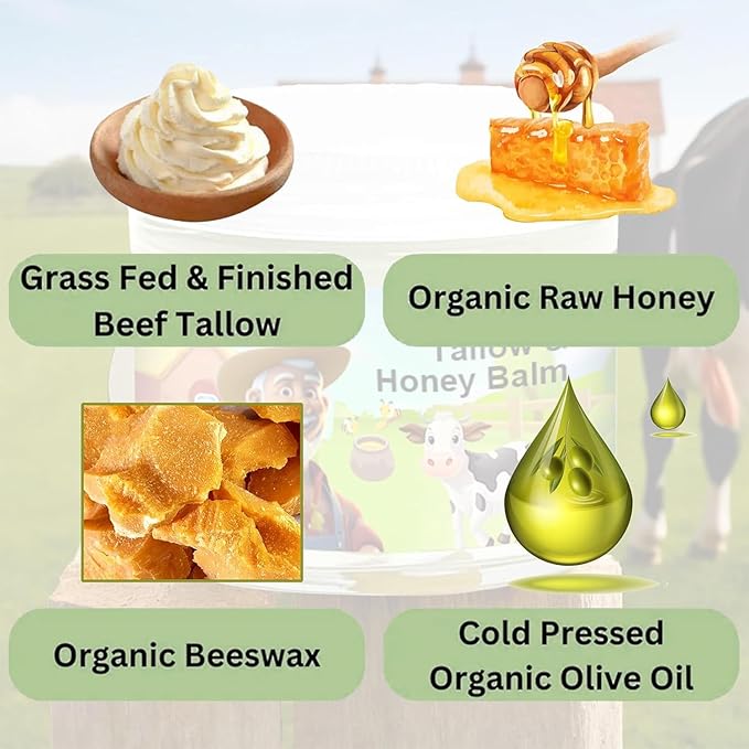 Tallow and Honey Balm, Tallow Face Moisturizer, Beef Tallow for Skin, Handmade All-Natural Moisturizer with Grass-Fed Beef Tallow & Raw Wild Honey for Smooth, Hydrated Skin, Natural Formula