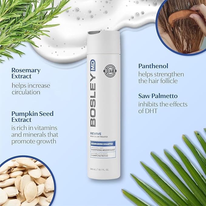BosRevive Nourishing Shampoo for Noticeably Thinning, Non Color-Treated Hair – Helps Restore Thinning Hair & Remove DHT, Product & Pollution Build-Up, Boosts Scalp Circulation, Sulfate-Free 10.1 Fl Oz