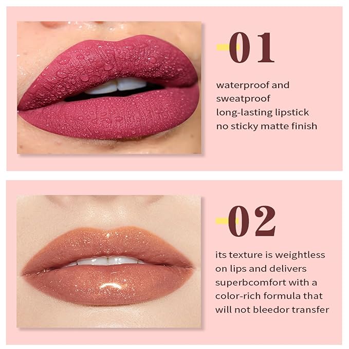 12Pcs Nude Matte Liquid Lipstick Set, Waterproof Long Lasting Non-Stick Cup 12 Colors Nude Lipstick 24 Hour Not Fade Matte Lipstick Professional Lip Gloss Makeup Valentine's Day Gift Sets for Women