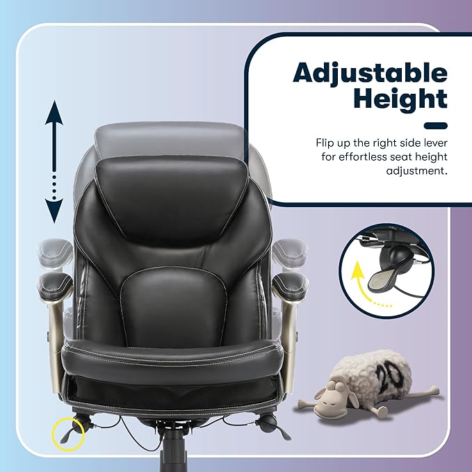 Serta Claremont Ergonomic Executive Office Chair with Back in Motion Technology, Adjustable Mid Back Desk Chair with Lumbar Support, Bonded Leather, Black
