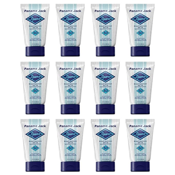 Panama Jack Sport Sunscreen Lotion - SPF 50, Broad Spectrum UVA/UVB Protection, Non-Greasy, PABA, Paraben, Gluten & Cruelty Free, 3 FL OZ (Pack of 12)