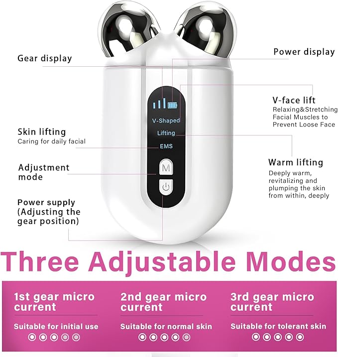 Microcurrent Facial Device, Professional Anti-Aging Skin Tightening Machine with Red Light, Microcurrent Facial Roller for Instant Face Sculpting & Toning, Jawline Defining & Eye De-Puffing