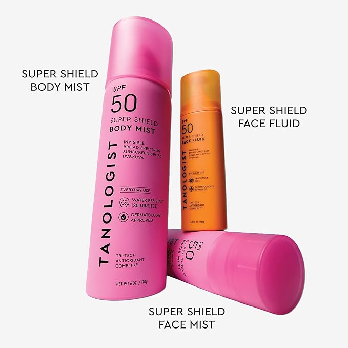 Tanologist SPF 30 Super Shield Face Mist, Broad Spectrum SPF Face Sunscreen Spray, Lightweight Non-Greasy Mist with Antioxidants, Cooling Formula, 2.5 fl. oz/73 ml Bottle