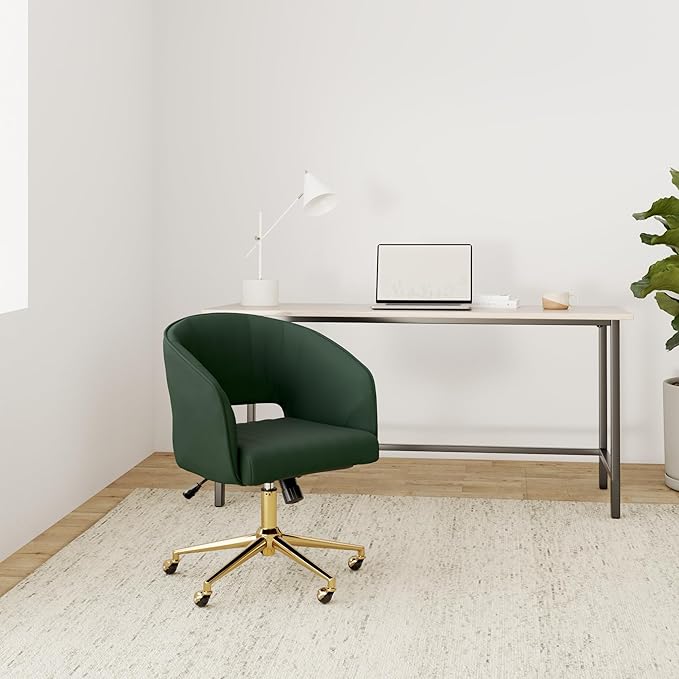 Home Office Chair Swivel Velvet Desk Chair Accent Armchair Upholstered Modern Tufted Chairs with Gold Base for Girls Women Ergonomic Study Seat Computer Task Stools for Living Room(Green)