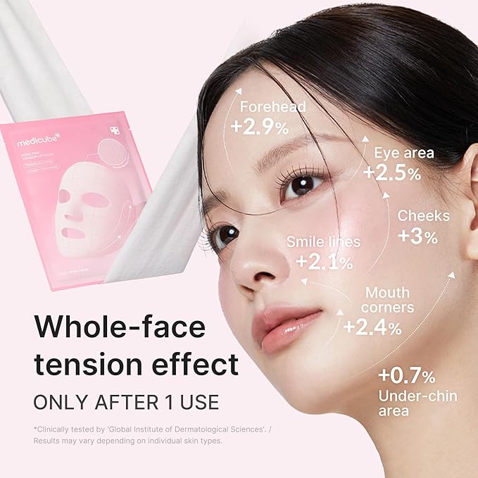 medicube PDRN Pink Tension Up Mask | 3-Step V-line Mask for Contoured-Looking Chin & Jawline | Full-Face Firming Care with Salmon PDRN, NAD & Caffeine | Korean Skincare, 34g x 4ea + Tightening Band
