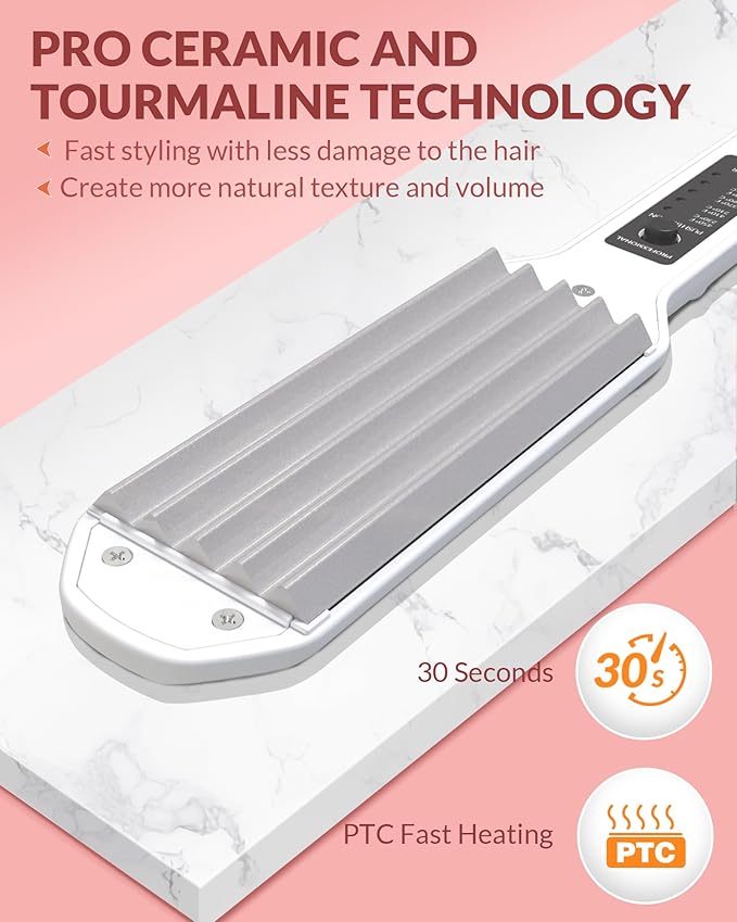 Hair Crimper for Women, Dmriektu Crimping Iron for Volumizing Fluffy Hairstyle, Crimper Hair Iron with Ceramic Hair Styling Tools for Women Girls Adjust Temp Dual Voltage Auto Off