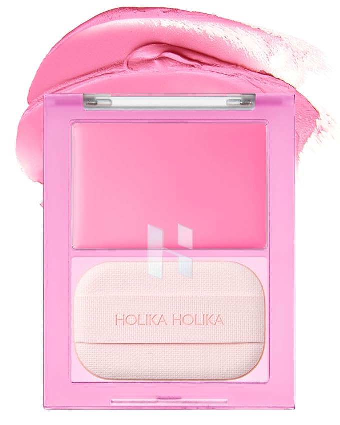 HOLIKA HOLIKA Tinted Milk Cream Blush 05 Pretty Cool - Korean Face Makeup with Built-In Puff, Semi-Luminous Milky Color, High Powder Content Formula, Transparent Finish for Semi-Matte Glow