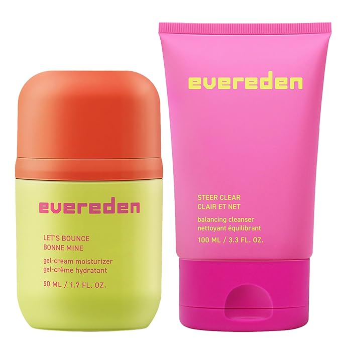 Evereden Let's Bounce Teen Face Moisturizer & Steer Clear Balancing Jelly Cleanser Pre Teen Face Wash Bundle: Clean & Vegan Skincare with Triple Green Tea Complex - Non-Drying & Non-Greasy