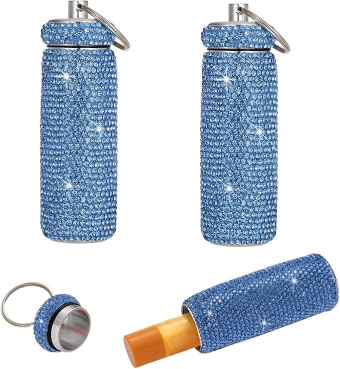 Chapstick Holder Key Chain 2Pcs Lip Balm Gloss Holder Keychain Bling Lipstick Case for Purse Portable Metal Chap Stick Organizer Cute Key Chain Accessories for Women (Sliver)