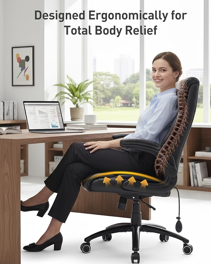 500LBS Big and Tall Office Chair, Heavy Duty Office Desk Chair with Padded Flip-Up Arms, Adjustable Lumbar Support & Tilt Lock, High Back Ergonomic Executive Computer Chair for Work & Study