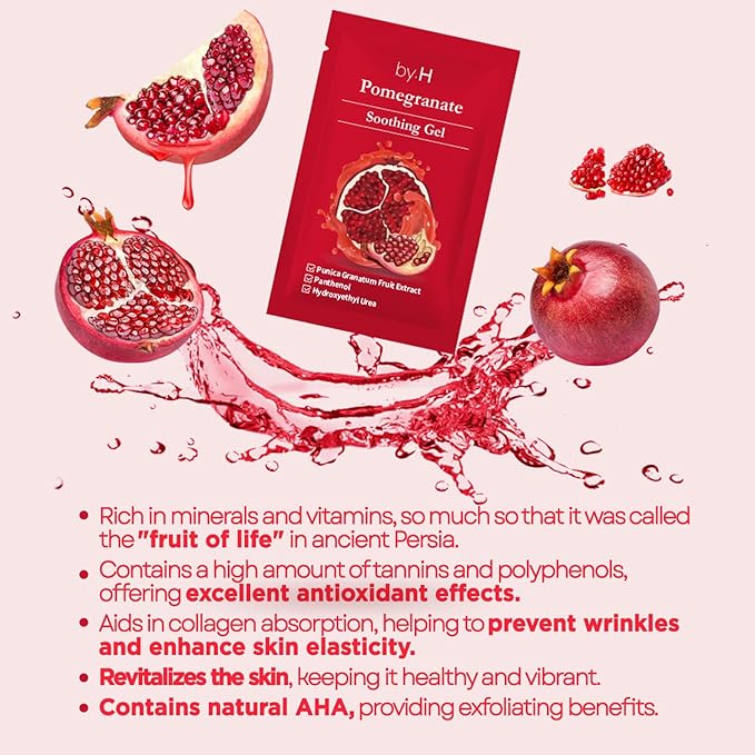 by.H Pomegranate Soothing Gel (30 PCS) - Revitalizing Gel with Natural AHA for Skin Elasticity, Hydration - Antioxidant Effects - Perfect for Wrinkle Prevention, Pure Aloe Vera Alternative