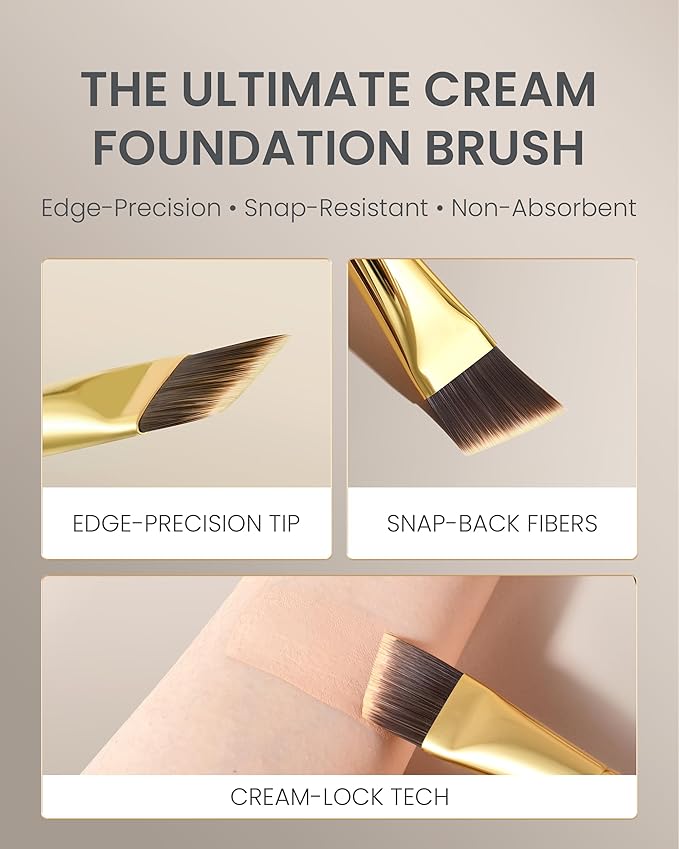 Desert Oak Series Flat Top Foundation Brush - 20mm Ultra-Thin Nylon Bristles for Streak-Free Liquid Foundation, Smooth Buffing & Full Coverage, Bubinga Handle & Brass Ferrule (CM 184)