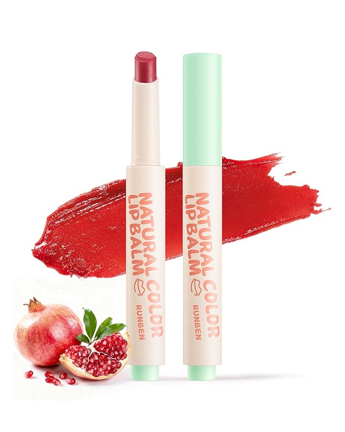 RUNBEN Kids Tinted Lip Balm, Juicy Pomegranate Lipstick, 24H Moisturizing, Safe & Non-toxic Lip Gloss for Kids & Teen, Christmas Makeup Gift for Girls