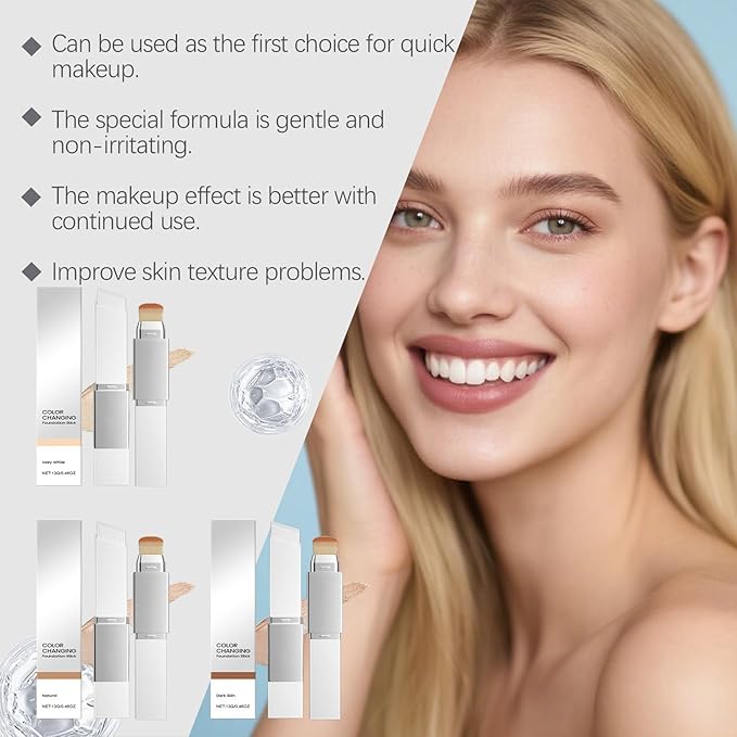 New Blanc Cover Cream Stick V - Color Changing Foundation Stick - Hydrating Concealer Base Makeup, Dual-Ended with Built-in Brush, Portable for Daily Use (Dark Brown)