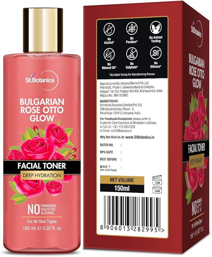 StBotanica Bulgarian Rose Otto Glow Deep Hydration Facial Toner | Deep Hydration | No Paraben, SLS & Alcohol - 150ml