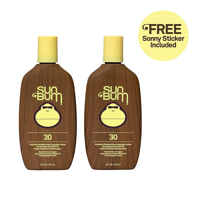 Sun Bum Original Moisturizing Sunscreen Lotion SPF 30 with Sonny Sticker, Vegan and Hawaii 104 Act Compliant Octinoxate & Oxybenzone Free, Broad Spectrum UVA/UVB, Vitamin E, 2 Pack, 8 oz
