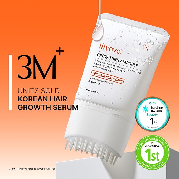 lilyeve GROWTURN Hair Growth Serum with Built-in Brush, Heartleaf-Derived Exosomes to Revitalize, Korean Hair Care, 3.38 fl. oz. (Pack of 2)