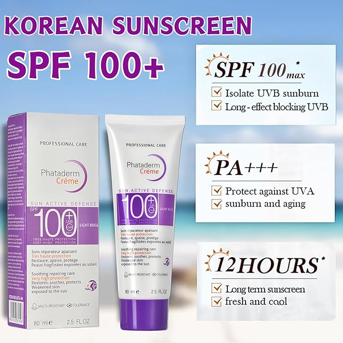 2 Pack SPF 100 Sunscreen for Face, Broad Spectrum UVA UVB Protection Sun Active Defense Cream, Lightweight Moisturizing Daily Face Sunscreen, 80ml / 2.5 fl oz Each