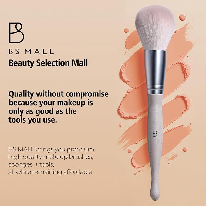 BS-MALL Makeup Brushes Set – Premium 14 Pcs Brush Collection with 4 Pcs Mini Sponges & Case, Perfect for Travel, Complete Beauty Tools for Women (Wheat straw)
