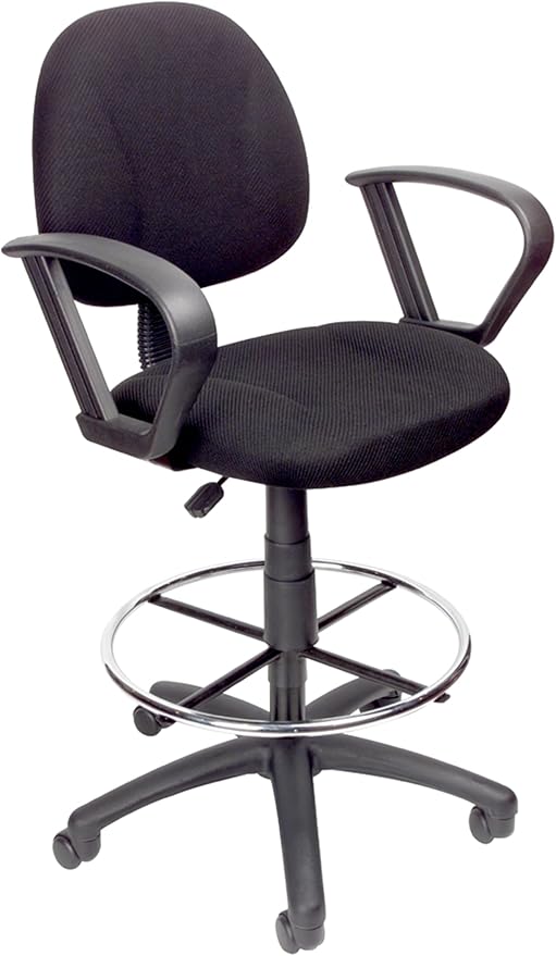 Boss Office Products Ergonomic Works Drafting Chair with Loop Arms in Black, Mid-Back