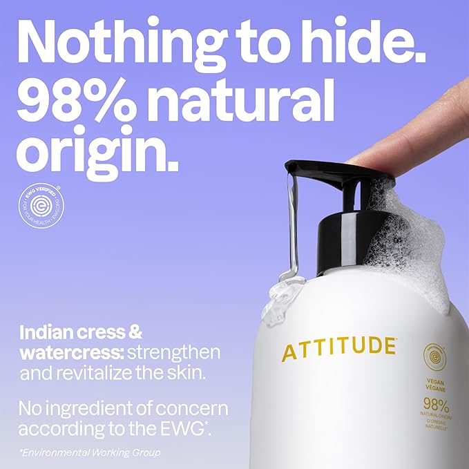 ATTITUDE Liquid Hand Soap, EWG Verified, Plant and Mineral-Based, Vegan Personal Care Products, Earl Grey & Fresh Cucumber Scent, 16 Fl Oz