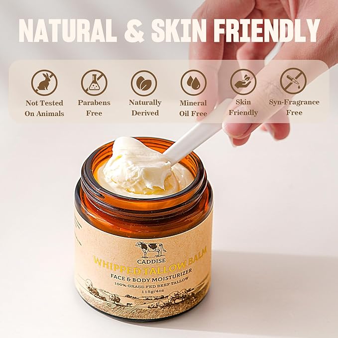 Whipped Beef Tallow for Skin – 100% Grass-Fed Handmade Cream Moisturizer for Face & Body, Natural with Honey, Shea Butter, Jojoba Oil, Non-Greasy, Nourishing for Men, Women, Kids, 4 Oz (Lavender)
