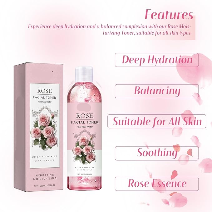 Rose Moisturizing Toner - Hydrating, Repairs Skin Barrier, Brightens Complexion, Non-Greasy, Suitable For All Skin Types(3PCS)