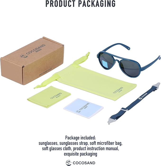 COCOSAND Baby Boys Girls Aviator Sunglasses with Strap Polarized Flexible Retro Pilot for Infants Toddler Age 0-24 Months