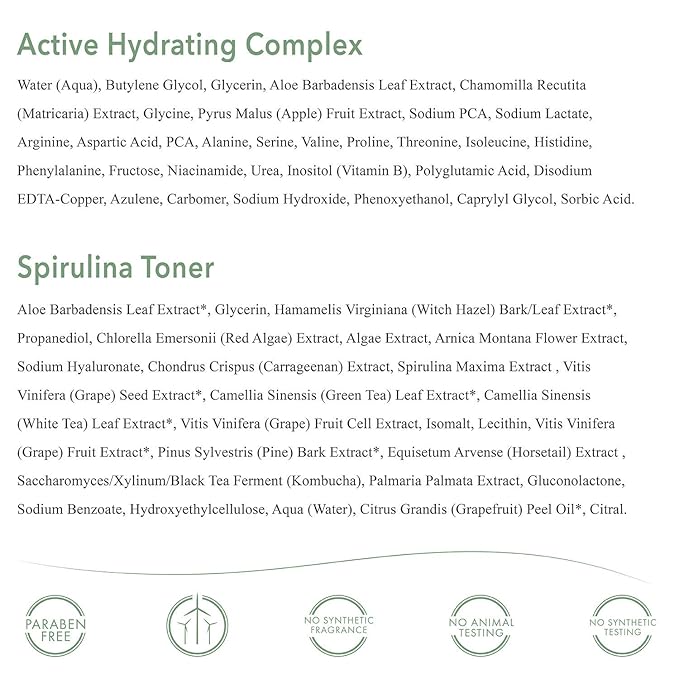 emerginC Face Care Set with Active Hydrating Complex Gel Moisturizer (1.6 oz, 50 ml), Spirulina Toner (4 oz, 120 ml), Kombucha Cleanser Wash (4 oz, 120 ml) & Phytocell Detox Face Mask (1.6 oz, 50 ml)