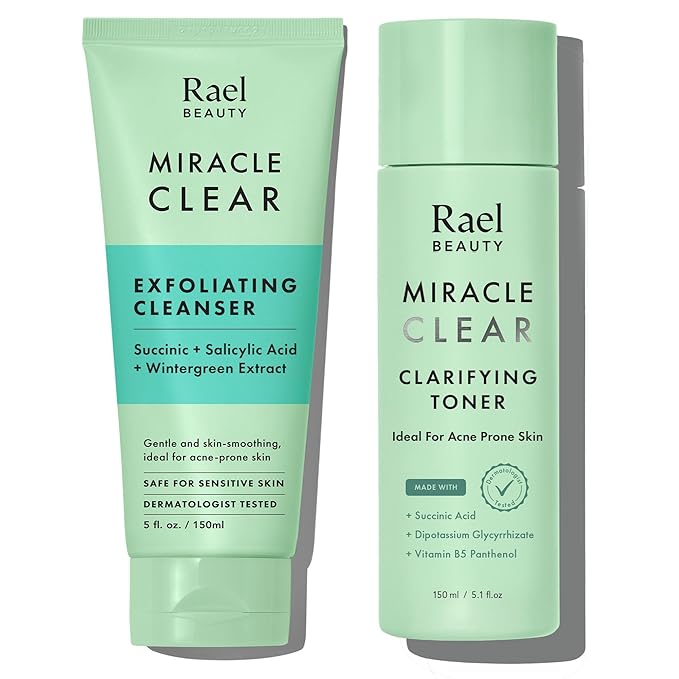 Rael Miracle Bundle - Miracle Clear Exfoliating Cleanser (5.1 fl. oz), Miracle Clear Clarifying Toner (5.1 fl. oz)