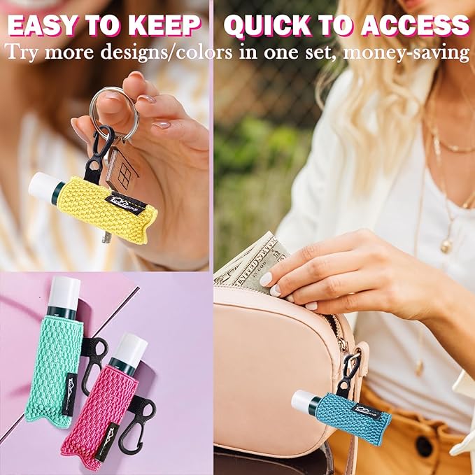 WK IEASON Lip Balm Holder Keychain 5pcs Clip on Lipstick Keychain Sleeves Holder Pouch Tight-Knit Elastic Lip Gloss Holder