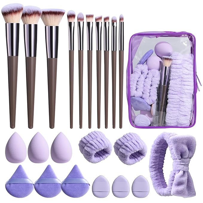 BS-MALL Makeup Brushes Set 23 Pcs with Finger Sponge – Essential Tools,travel set