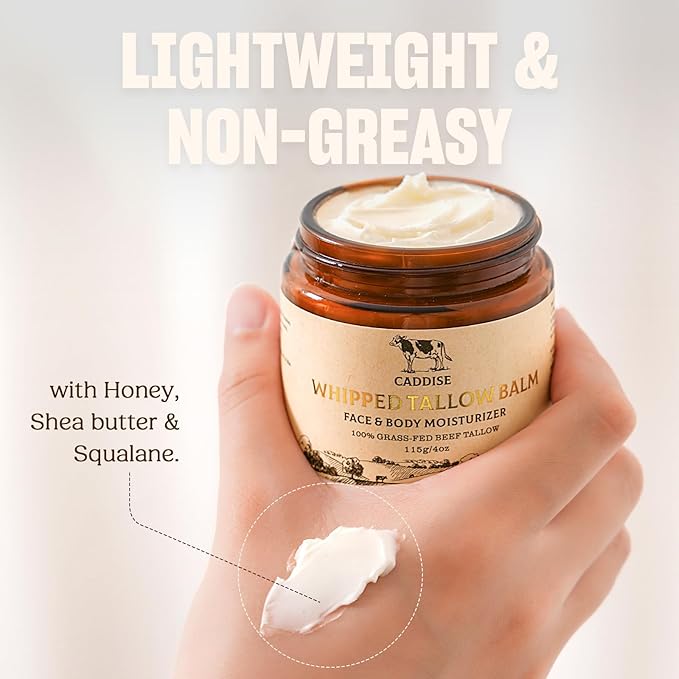 Whipped Beef Tallow for Skin – 100% Grass-Fed Handmade Cream Moisturizer for Face & Body, Natural with Honey, Shea Butter, Jojoba Oil, Non-Greasy, Nourishing for Men, Women, Kids, 4 Oz (Lavender)