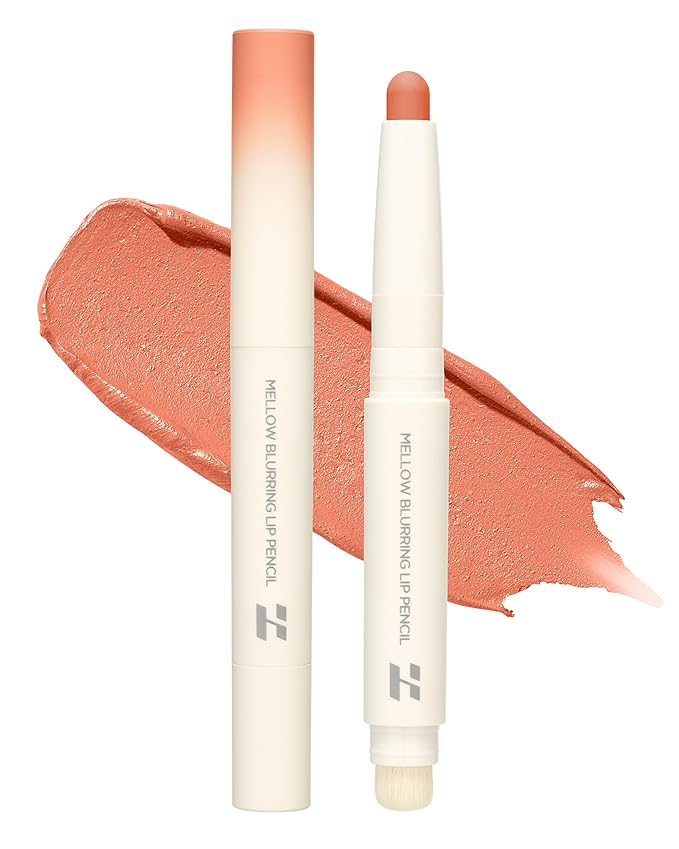 HOLIKA HOLIKA Mellow Blurring Lip Pencil 01 Milky Burn - Korean Lip Makeup with Built-In Blurring Brush, 6mm Wide Tip for Overlining, Coconut Oil & Camellia Seed Oil, Long-Lasting No Skip Formula