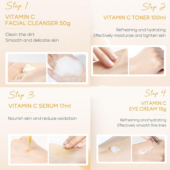 Vitamin C Skincare Set,Skincare Gifts for Women Teenage Girls,Day & Night Skincare Gift Set Skin Care Sets & kits - Cleanser, Toner, Face Serum, Face Cream, And Eye Cream(5 PCS)