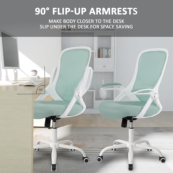 HYLONE Office Chair Ergonomic Chair with Flip up Armrests,Thickened Seat Computer Chair with Breathable Mesh Back Home Office Computer Chairs for Long Hours Mesh Office Chair(Blue)