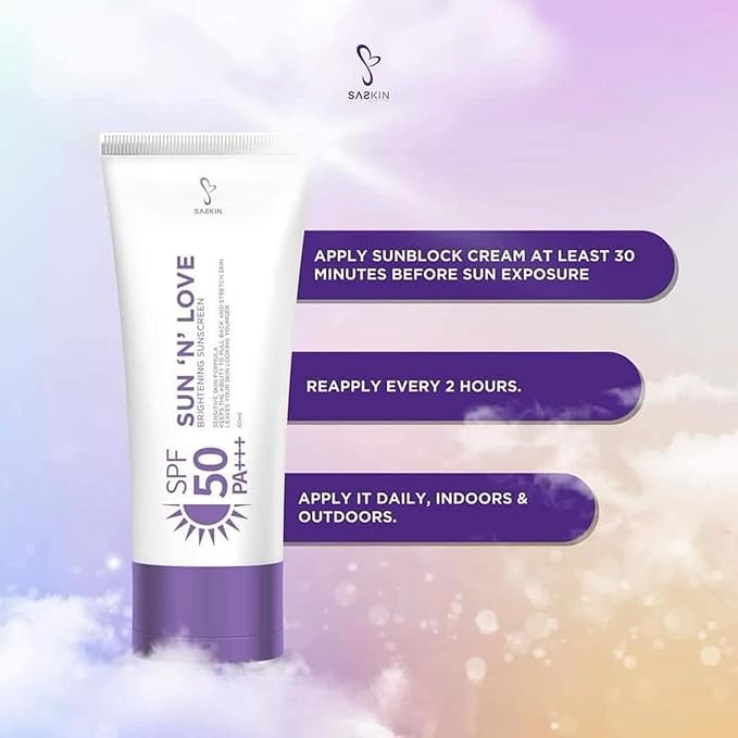 Generic 1 Jar SASKIN Sun 'N' Love Sunscreen SPF 50 PA+++, 60ml
