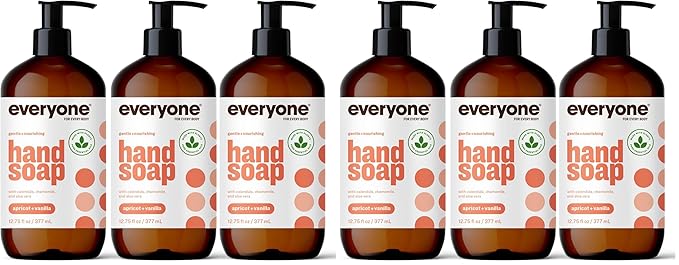 Everyone Liquid Hand Soap,12.75 Ounce,Apricot and Vanilla,Plant-Based Cleanser with Pure Essential Oils,(Pack of 6)