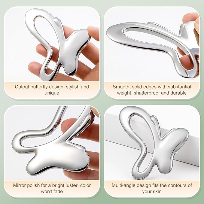 Gua Sha Facial Tools, Upgraded Butterfly Metal Face Massager Tool, Manual Sculpting Beauty Tool for Jawline, Neck & Eye Massage, Skin Care Tools Gift for Women