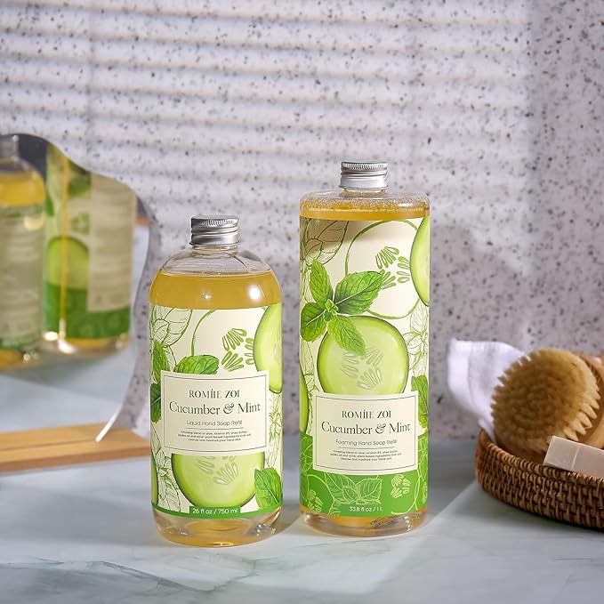 ROMIIE ZOI Liquid Hand Soap Refill, Cucumber & Mint, Gentle & Moisturizing Formula, 750 ML/ 26 FL OZ