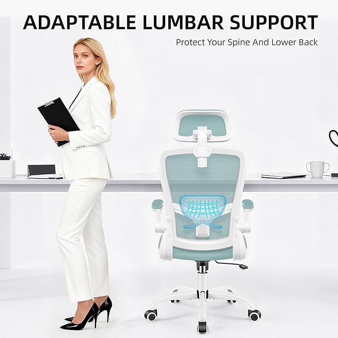 FelixKing Office Chair, Desk Chair with Adjustable Lumbar Support, Ergonomic Computer Chair with High Back and Armrest, Adjustable Height Gaming Chair Home Office Swivel Chair(Light Blue)