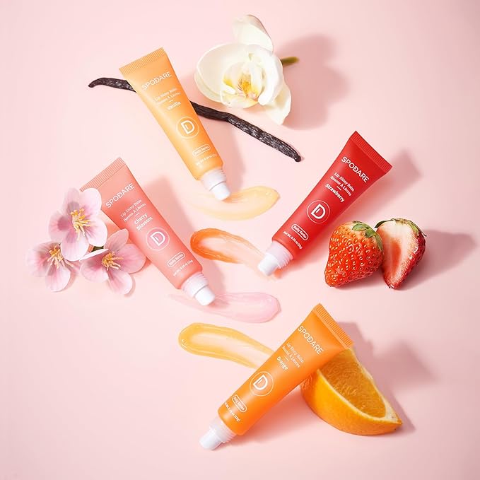 Lip Glowy Balm Strawberry: Lip Gloss Hydrate and Nourish with Natural Strawberry Extracts& Hyaluronic Acid Complex for Softening and Plumping Finish, Travel Size for Men and Women