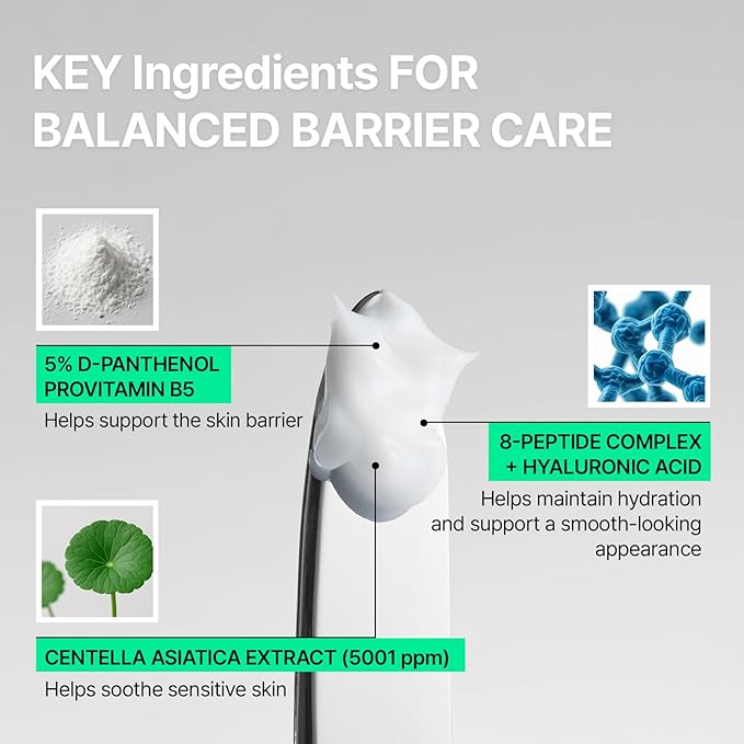 Centella B5 Calming Barrier Cream, Lightweight Non-Greasy Face Moisturizer for Sensitive Skin with Panthenol, Centella & 8-Peptide Complex, Fragrance-Free Korean Skincare, 1.85 fl oz (55ml)