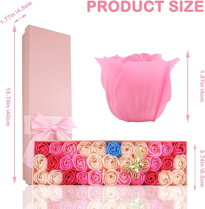 33 PCS Floral Scented Bath Soap Rose Flower Petals, JIALEEY Plant Essential Oil Rose Soap Set Gifts Ideas for Her Women Girls Mom Valentine's Day, Pink Gift Box