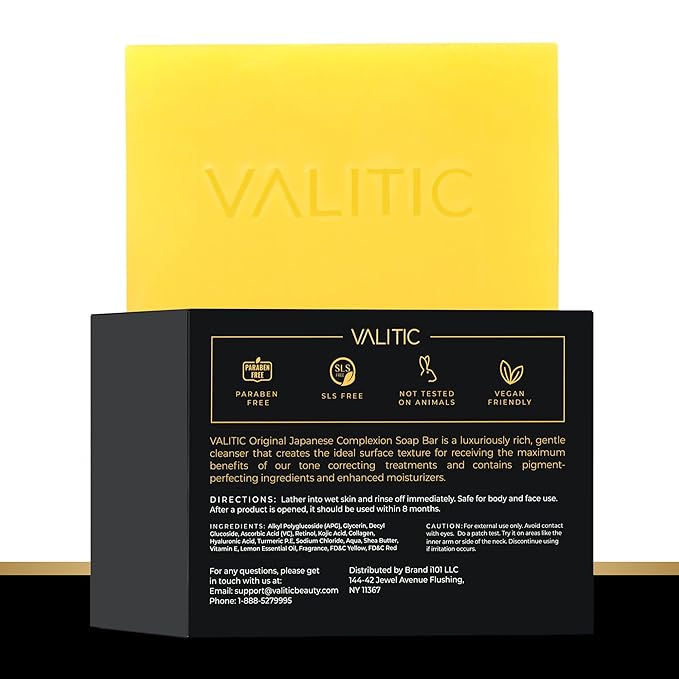 VALITIC Brightening Lemon & Turmeric Kojic Acid Soap with Vitamin C, Retinol, Collagen - Original Japanese Complex - with Hyaluronic Acid, Vitamin E, Shea Butter, Castile Olive Oil 2 Pack+Holder
