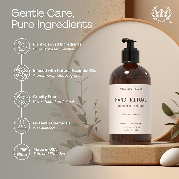 Muse Apothecary Hand Ritual - Aromatic and Nourishing Hand Soap, Infused with Natural Aromatherapy Essential Oils - USDA Certified Biobased - 16 oz, Aloe + Eucalyptus + Lavender